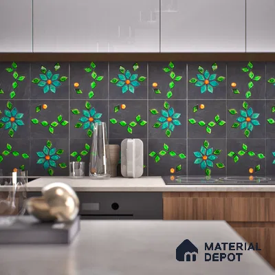 Floral Wall Handmade Tile TL 05872 Lustrous Petal 197 mm x 197 mm Vitrified - 9 mm | Random Mix Patterns | Suitable For Living Room, Bedroom, Kitchen | Please Expect a Slight Variation of Pattern