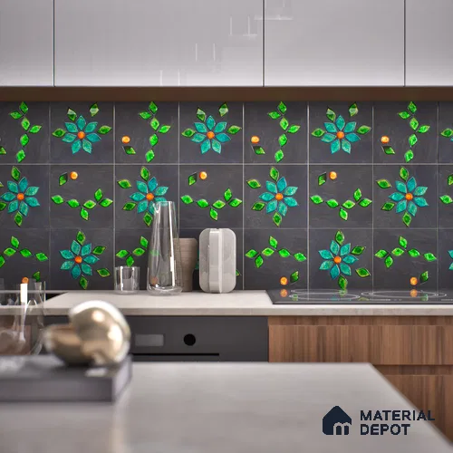 Floral Wall Handmade Tile TL 05872 Lustrous Petal 197 mm x 197 mm Vitrified - 9 mm | Random Mix Patterns | Suitable For Living Room, Bedroom, Kitchen | Please Expect a Slight Variation of Pattern