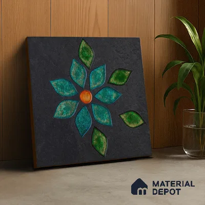 Floral Wall Handmade Tile TL 05872 Lustrous Petal 197 mm x 197 mm Vitrified - 9 mm | Random Mix Patterns | Suitable For Living Room, Bedroom, Kitchen | Please Expect a Slight Variation of Pattern