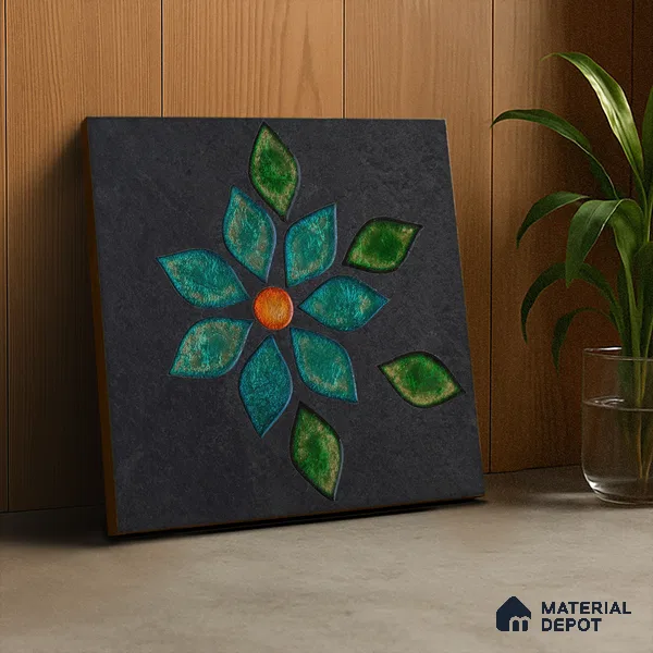 Floral Wall Handmade Tile TL 05872 Lustrous Petal 197 mm x 197 mm Vitrified - 9 mm | Random Mix Patterns | Suitable For Living Room, Bedroom, Kitchen | Please Expect a Slight Variation of Pattern