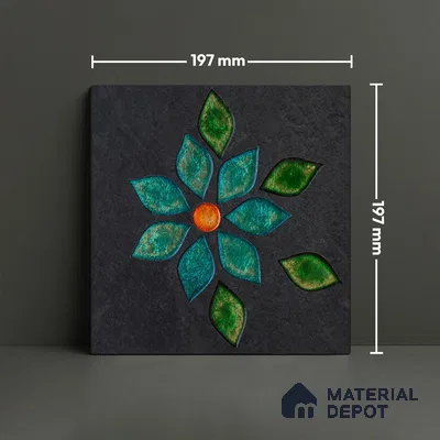 Floral Wall Handmade Tile TL 05872 Lustrous Petal 197 mm x 197 mm Vitrified - 9 mm | Random Mix Patterns | Suitable For Living Room, Bedroom, Kitchen | Please Expect a Slight Variation of Pattern
