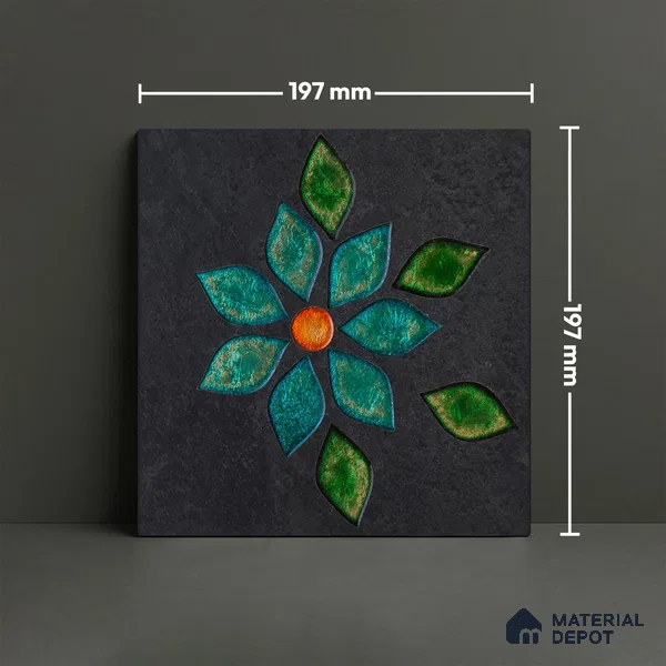 Floral Wall Handmade Tile TL 05872 Lustrous Petal 197 mm x 197 mm Vitrified - 9 mm | Random Mix Patterns | Suitable For Living Room, Bedroom, Kitchen | Please Expect a Slight Variation of Pattern