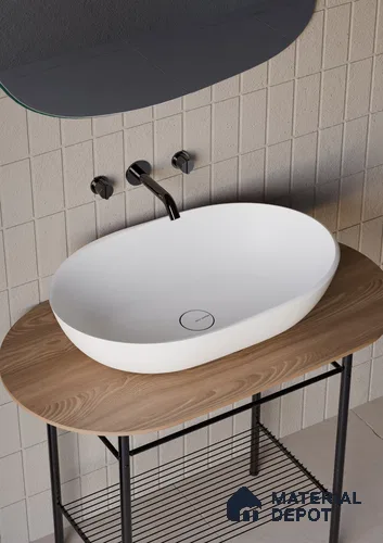 Florance Solid White Translucent Basin BS 00209 590 x 390 mm Artificial Stone Acrylic Body Stain Free Designer Basin - 140 mm | Suitable For Bathroom, Vanity & Utility Areas