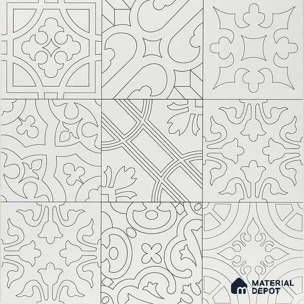 Moroccan Wall & Floor Tile TL 04163 Floriana White 2 ft x 2 ft Carving Matte Finish Vitrified Tile - 9 mm | 3 Random Design | Suitable For Kitchen, Bathroom, Dining Area | Please Expect a Slight Variation of Pattern (Sample)