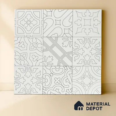 Moroccan Wall & Floor Tile TL 04163 Floriana White 2 ft x 2 ft Carving Matte Finish Vitrified Tile - 9 mm | 3 Random Design | Suitable For Kitchen, Bathroom, Dining Area | Please Expect a Slight Variation of Pattern (Sample)