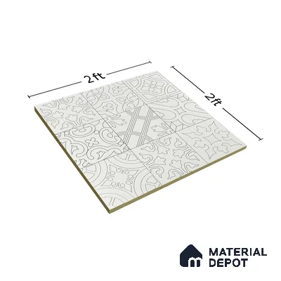 Moroccan Wall & Floor Tile TL 04163 Floriana White 2 ft x 2 ft Carving Matte Finish Vitrified Tile - 9 mm | 3 Random Design | Suitable For Kitchen, Bathroom, Dining Area | Please Expect a Slight Variation of Pattern (Sample)