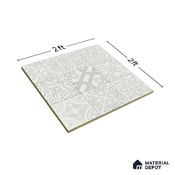 Moroccan Wall & Floor Tile TL 04163 Floriana White 2 ft x 2 ft Carving Matte Finish Vitrified Tile - 9 mm | 3 Random Design | Suitable For Kitchen, Bathroom, Dining Area | Please Expect a Slight Variation of Pattern (Sample)