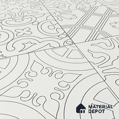 Moroccan Wall & Floor Tile TL 04163 Floriana White 2 ft x 2 ft Carving Matte Finish Vitrified Tile - 9 mm | 3 Random Design | Suitable For Kitchen, Bathroom, Dining Area | Please Expect a Slight Variation of Pattern (Sample)