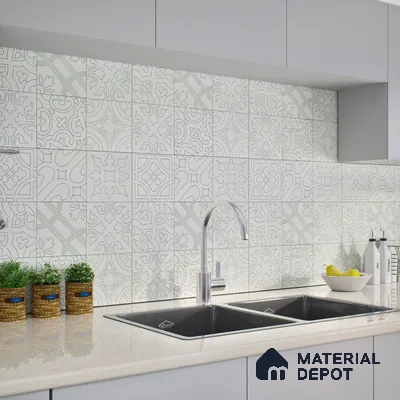 Moroccan Wall & Floor Tile TL 04163 Floriana White 2 ft x 2 ft Carving Matte Finish Vitrified Tile - 9 mm | 3 Random Design | Suitable For Kitchen, Bathroom, Dining Area | Please Expect a Slight Variation of Pattern (Sample)