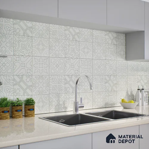 Moroccan Wall & Floor Tile TL 04163 Floriana White 2 ft x 2 ft Carving Matte Finish Vitrified Tile - 9 mm | 3 Random Design | Suitable For Kitchen, Balcony, Dining Area | Please Expect a Slight Variation of Pattern