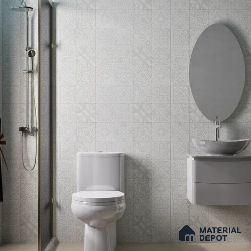 Moroccan Wall & Floor Tile TL 04163 Floriana White 2 ft x 2 ft Carving Matte Finish Vitrified Tile - 9 mm | 3 Random Design | Suitable For Kitchen, Balcony, Dining Area | Please Expect a Slight Variation of Pattern