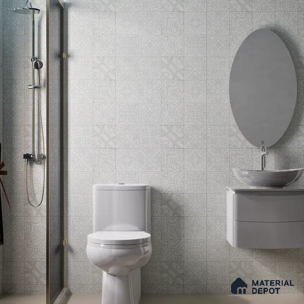 Moroccan Wall & Floor Tile TL 04163 Floriana White 2 ft x 2 ft Carving Matte Finish Vitrified Tile - 9 mm | 3 Random Design | Suitable For Kitchen, Bathroom, Dining Area | Please Expect a Slight Variation of Pattern (Sample)