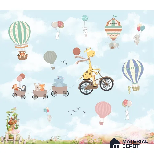 Flying Giraffe Cycle Train Wall Mural for kids Room, Customised Sparkla N Shine Series Handmade Entertainment Design (Customised Size Wallpaper)