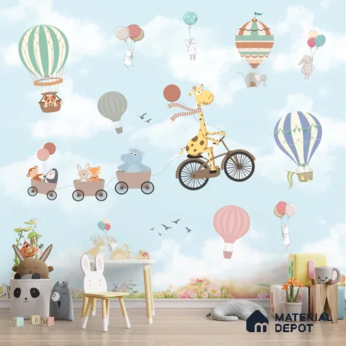 Flying Giraffe Cycle Train Wall Mural for kids Room, Customised Sparkla N Shine Series Soft Feel Entertainment Design (Customised Size Wallpaper)