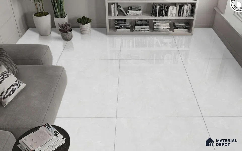 TL 02252 Smoky White 1800 x 1200 mm Polished Glossy Finish Vitrified Tile - 15 mm | Adhesive and Spacers Must be Used During Installation