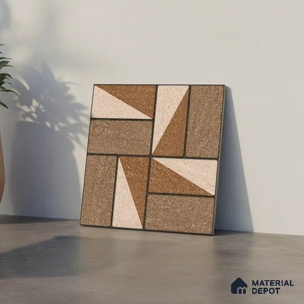 Budget Friendly Stone Look Value for Money Parking Dun Brown Floor Tile 16 x 16 inch | TL 00657 B | Vitrified Matte Finish Tile - 12 mm | Suitable For Parking, Outdoor, Balcony & Terrace | Pattern Alignment May Vary | 2-3 mm Spacer is Mandatory