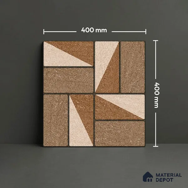 Budget Friendly Stone Look Value for Money Parking Dun Brown Floor Tile 16 x 16 inch | TL 00657 B | Vitrified Matte Finish Tile - 12 mm | Suitable For Parking, Outdoor, Balcony & Terrace | Pattern Alignment May Vary | 2-3 mm Spacer is Mandatory