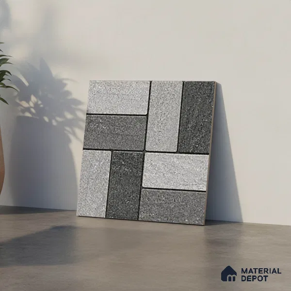 Budget Friendly Stone Look Value for Money Parking Foggy Grey Floor Tile 16 x 16 inch | TL 00657 A | Vitrified Matte Finish Tile - 12 mm | Suitable For Parking, Outdoor, Balcony & Terrace | Pattern Alignment May Vary | 2-3 mm Spacer is Mandatory