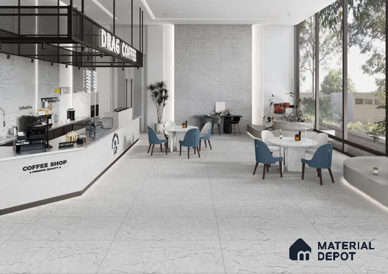 Contemporary Coffee Shop with Elegant Marble-Inspired Tiles | Material Depot