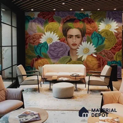 Frida Kahlo Modern Customized Floral Wallpaper - Canvas