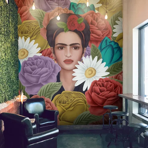 Frida Kahlo, Modern Room Wallpaper, Customised Sukoon Series Canvas Florals Design (Customised Size Wallpaper)