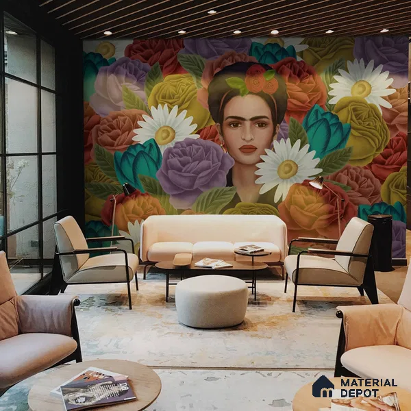 Frida Kahlo Modern Customized Floral Wallpaper - Handmade