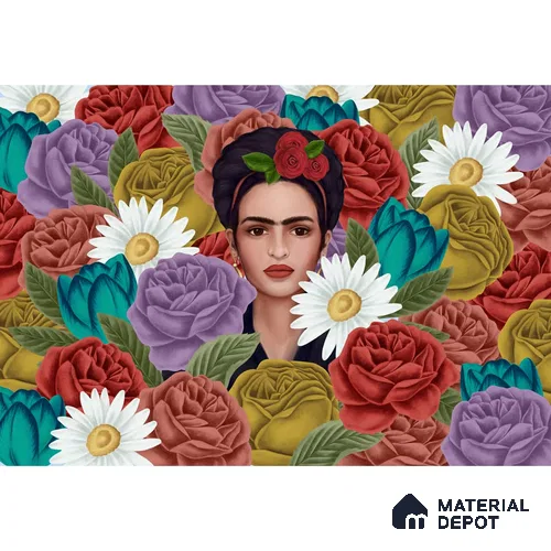 Frida Kahlo, Modern Room Wallpaper, Customised Sukoon Series Handmade Florals Design (Customised Size Wallpaper)