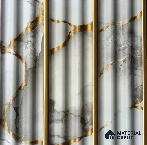 PN 07575 Marble Look Louver 9 ft x 0.5 ft Texture Finish  - 10 mm | Suitable for Feature Wall, TV Unit & Living Room
