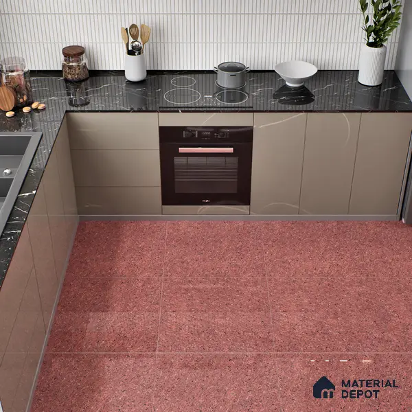 Double Charge Floor & Wall Tile TL 00437 Dualcore Rosso Red 2 ft x 2 ft Vitrified Glossy Finish - 9 mm | Suitable for Bedroom, Living Room, Office & Bathroom Wall