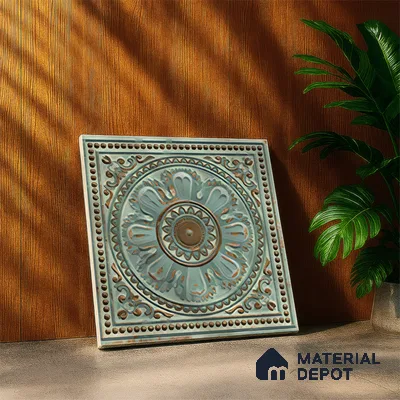 Moroccan Wall Tile TL 04930 C Imperial Grace Decor Antique Floral Green 1 ft x 1 ft Ceramic Matte Finish - 9 mm | Suitable for Bathroom, Kitchen, Foyer | Please Expect a Slight Variation of Pattern