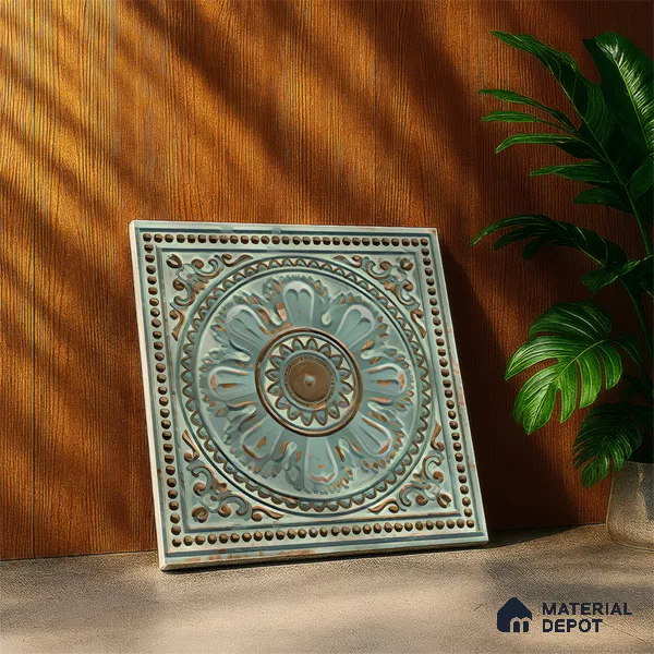 Moroccan Wall Tile TL 04930 C Imperial Grace Decor Antique Floral Green 1 ft x 1 ft Ceramic Matte Finish - 9 mm | Suitable for Bathroom, Kitchen, Foyer | Please Expect a Slight Variation of Pattern