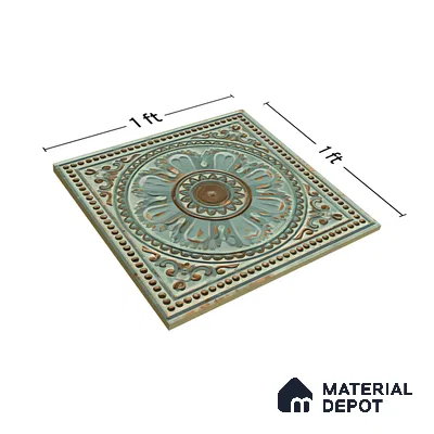 Moroccan Wall Tile TL 04930 C Imperial Grace Decor Antique Floral Green 1 ft x 1 ft Ceramic Matte Finish - 9 mm | Suitable for Bathroom, Kitchen, Foyer | Please Expect a Slight Variation of Pattern
