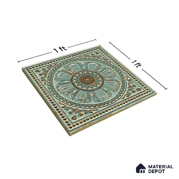 Moroccan Wall Tile TL 04930 C Imperial Grace Decor Antique Floral Green 1 ft x 1 ft Ceramic Matte Finish - 9 mm | Suitable for Bathroom, Kitchen, Foyer | Please Expect a Slight Variation of Pattern