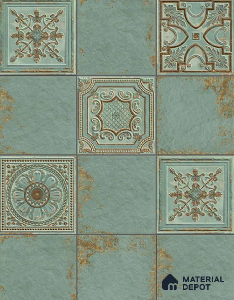 Moroccan Wall Tile TL 04930 C Imperial Grace Decor Antique Floral Green 1 ft x 1 ft Ceramic Matte Finish - 9 mm | Suitable for Bathroom, Kitchen, Foyer | Please Expect a Slight Variation of Pattern