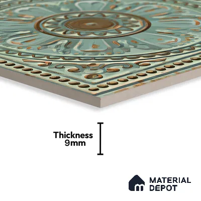 Moroccan Wall Tile TL 04930 C Imperial Grace Decor Antique Floral Green 1 ft x 1 ft Ceramic Matte Finish - 9 mm | Suitable for Bathroom, Kitchen, Foyer | Please Expect a Slight Variation of Pattern