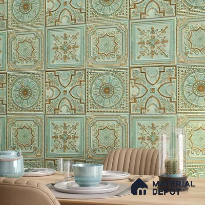 Moroccan Wall Tile TL 04930 C Imperial Grace Decor Antique Floral Green 1 ft x 1 ft Ceramic Matte Finish - 9 mm | Suitable for Bathroom, Kitchen, Foyer | Please Expect a Slight Variation of Pattern