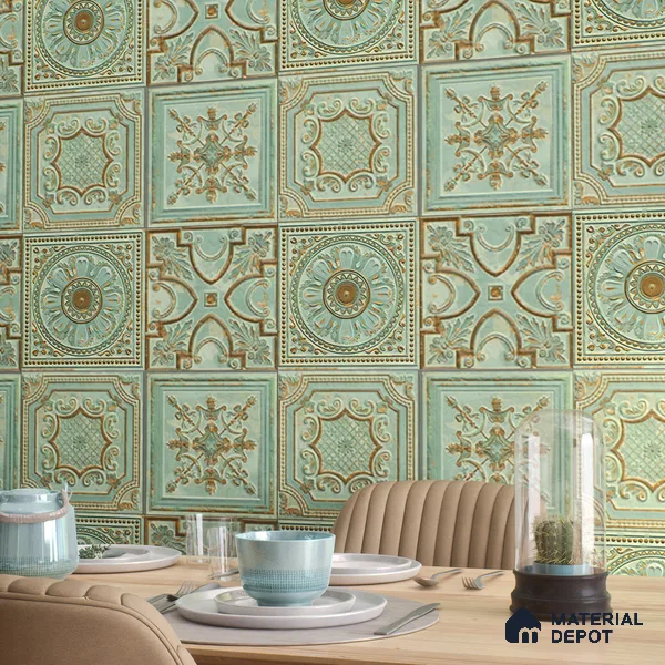 Moroccan Wall Tile TL 04930 C Imperial Grace Decor Antique Floral Green 1 ft x 1 ft Ceramic Matte Finish - 9 mm | Suitable for Bathroom, Kitchen, Foyer | Please Expect a Slight Variation of Pattern