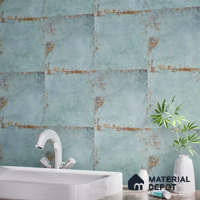 Punch Stone Wall Tile TL 04930 D Imperial Grace Base Antique Floral Green 1 ft x 1 ft Ceramic Matte Finish - 9 mm | Suitable for Living Room, Bedroom, Bathroom, Courtyard, Balcony (Sample)