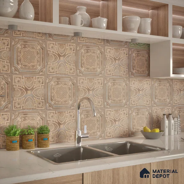 Moroccan Wall Tile TL 04930 Imperial Grace Decor Amber Dunes 1 ft x 1 ft Ceramic Matte Finish - 9 mm | Suitable for Bathroom, Kitchen, Dining Area | Please Expect a Slight Variation of Pattern (Sample)