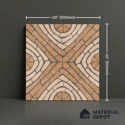 Geometric Floor Tile TL 05297 Strada Ancient Aurolio 20 inch x 20 inch Vitrified Matte Finish - 12 mm | Suitable for Parking, Balcony, Courtyard, Patio, Terrace | Pattern Alignment May Vary | 2-3 mm Spacer is Mandatory