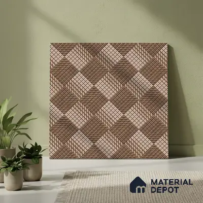 Geometric Floor Tile TL 05298 Strada Braided Brown 20 inch x 20 inch Vitrified Matte Finish - 12 mm | Suitable for Parking, Balcony, Courtyard, Patio, Terrace | Pattern Alignment May Vary | 2-3 mm Spacer is Mandatory