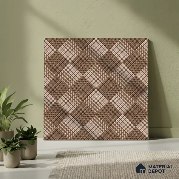 Geometric Floor Tile TL 05298 Strada Braided Brown 20 inch x 20 inch Vitrified Matte Finish - 12 mm | Suitable for Parking, Balcony, Courtyard, Patio, Terrace | Pattern Alignment May Vary | 2-3 mm Spacer is Mandatory
