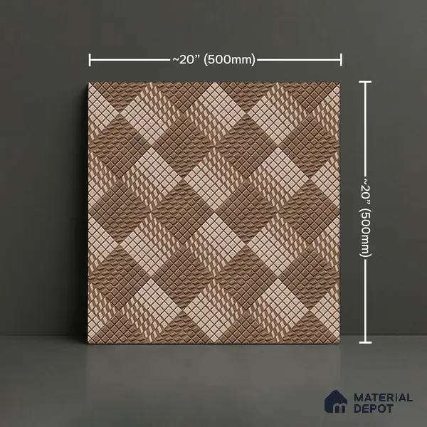 Geometric Floor Tile TL 05298 Strada Braided Brown 20 inch x 20 inch Vitrified Matte Finish - 12 mm | Suitable for Parking, Balcony, Courtyard, Patio, Terrace | Pattern Alignment May Vary | 2-3 mm Spacer is Mandatory