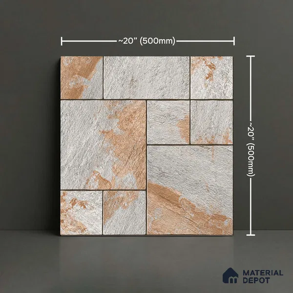 Stone Floor Tile TL 05299 B Strada Cubix Granite 20 inch x 20 inch Vitrified Matte Finish - 12 mm | Suitable for Parking, Balcony, Courtyard, Patio, Terrace | Pattern Alignment May Vary | 2-3 mm Spacer is Mandatory
