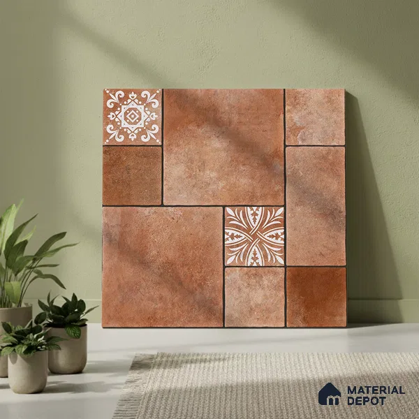 Stone Floor Tile TL 05299 C Strada Cubix Chestnut 20 inch x 20 inch Vitrified Matte Finish - 12 mm | Suitable for Parking, Balcony, Courtyard, Patio, Terrace | Pattern Alignment May Vary | 2-3 mm Spacer is Mandatory