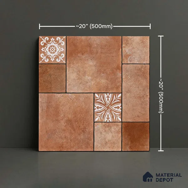 Stone Floor Tile TL 05299 C Strada Cubix Chestnut 20 inch x 20 inch Vitrified Matte Finish - 12 mm | Suitable for Parking, Balcony, Courtyard, Patio, Terrace | Pattern Alignment May Vary | 2-3 mm Spacer is Mandatory