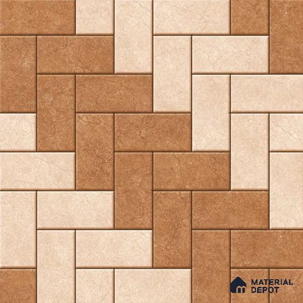 Geometric Floor Tile TL 05300 B Strada Herringbone Crema 16 inch x 16 inch Vitrified Punch Matte Finish - 12 mm | Suitable for Parking, Balcony, Courtyard, Patio, Terrace (Sample)