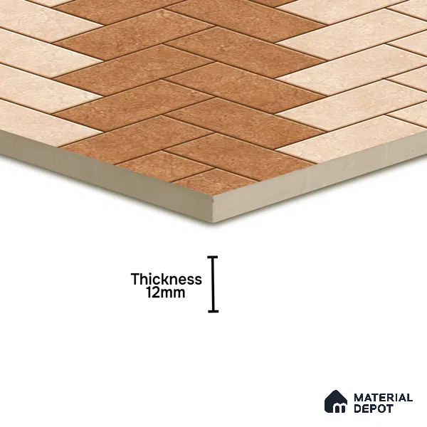 Geometric Floor Tile TL 05300 B Strada Herringbone Crema 16 inch x 16 inch Vitrified Punch Matte Finish - 12 mm | Suitable for Parking, Balcony, Courtyard, Patio, Terrace (Sample)