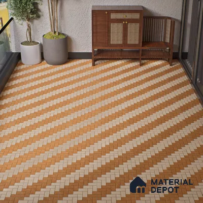 Geometric Floor Tile TL 05300 B Strada Herringbone Crema 16 inch x 16 inch Vitrified Punch Matte Finish - 12 mm | Suitable for Parking, Balcony, Courtyard, Patio, Terrace (Sample)