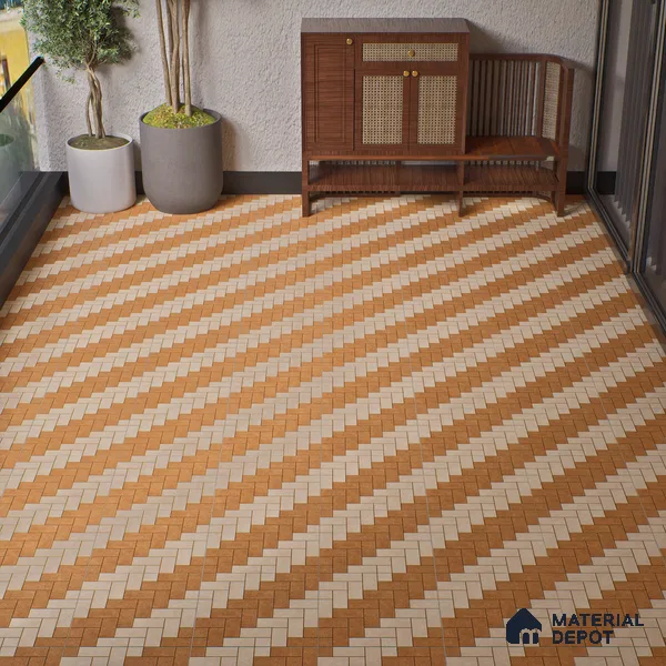 Geometric Floor Tile TL 05300 B Strada Herringbone Crema 16 inch x 16 inch Vitrified Punch Matte Finish - 12 mm | Suitable for Parking, Balcony, Courtyard, Patio, Terrace (Sample)